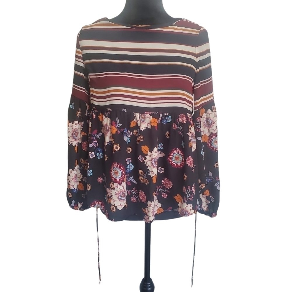 💜 Monteau Multicolor Striped and Floral Women's Top 💜